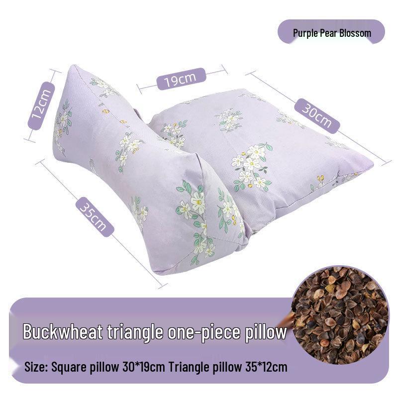 Neck Support Pillow - Rice Grain Pattern, Cotton Fabric, Natural Buckwheat, One-Piece for Family Sleep Aid