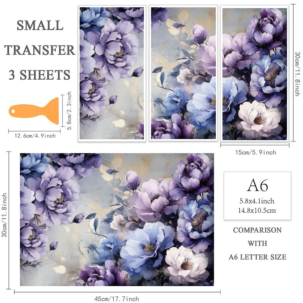 3 Sheets 3 Styles PVC Waterproof Decorative Stickers Self Adhesive Floral Decals for Furniture Decoration Flower 300x150mm 1 sheet/style