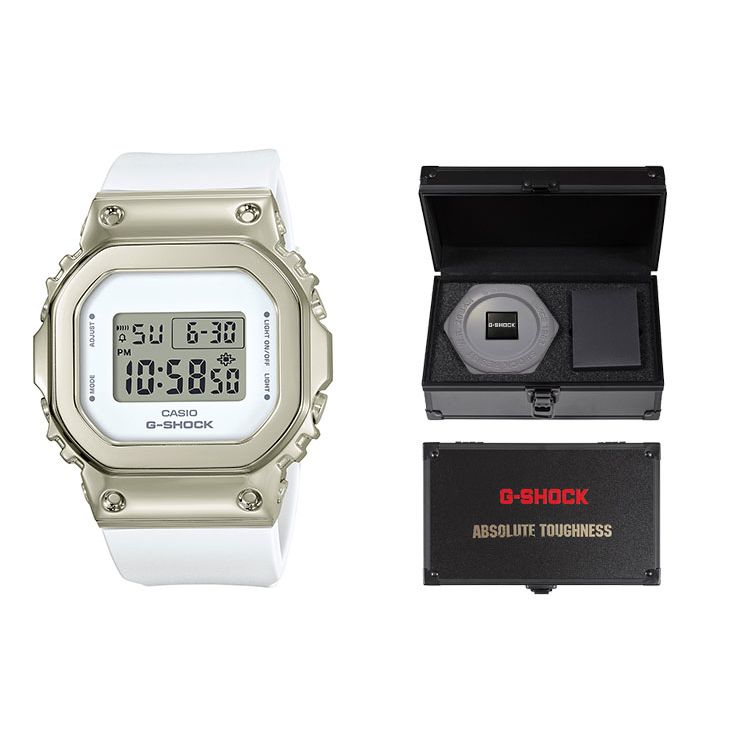 

Casio All Metal Series Square Dial Digital Watch Women Watches White GM-S5600G-7PR Regular Watch Box,Silver