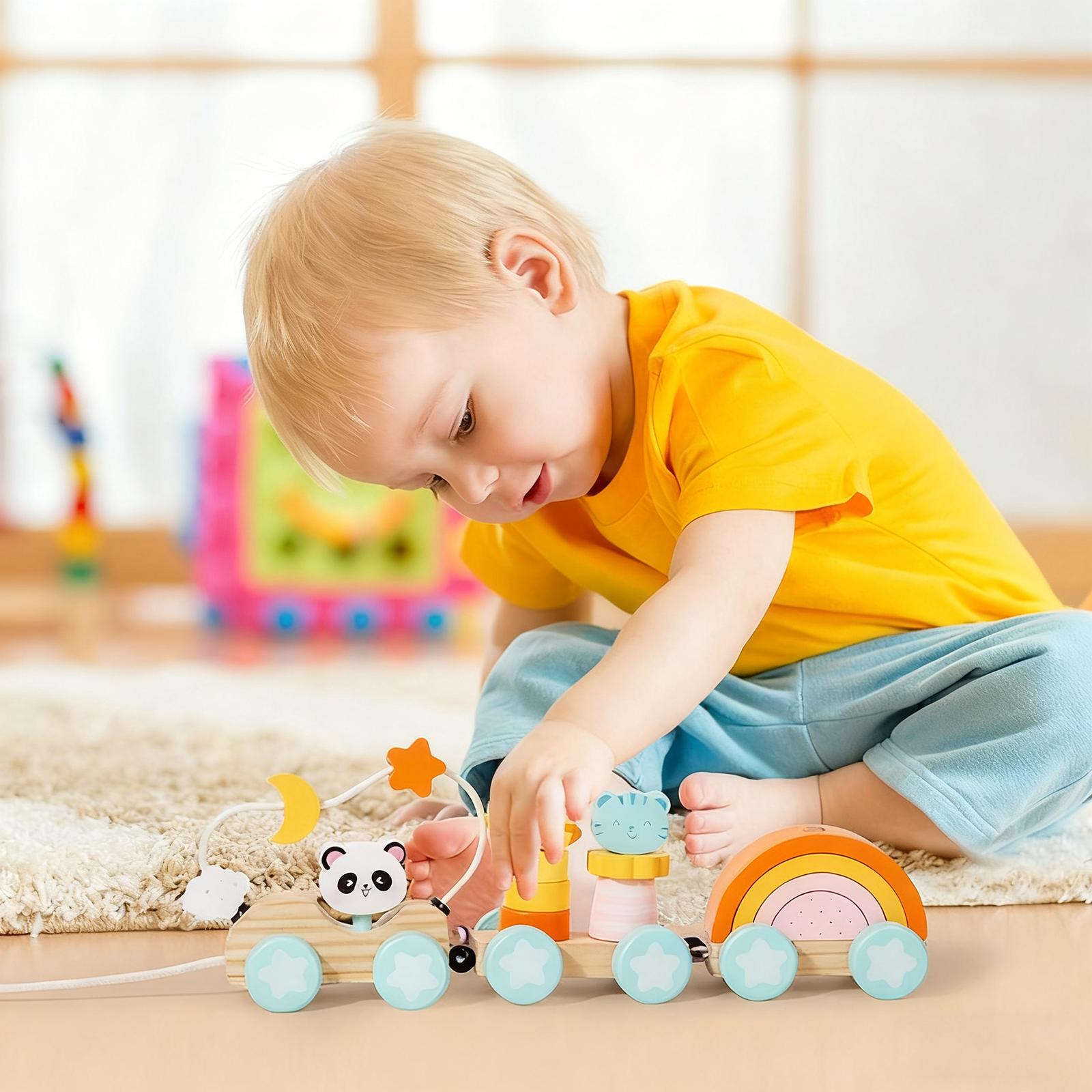 

Animal Three-section Pull Train Early Childhood Education Stacking Game Ring Column Matching Hand-eye Coordination Educational Toy One Size