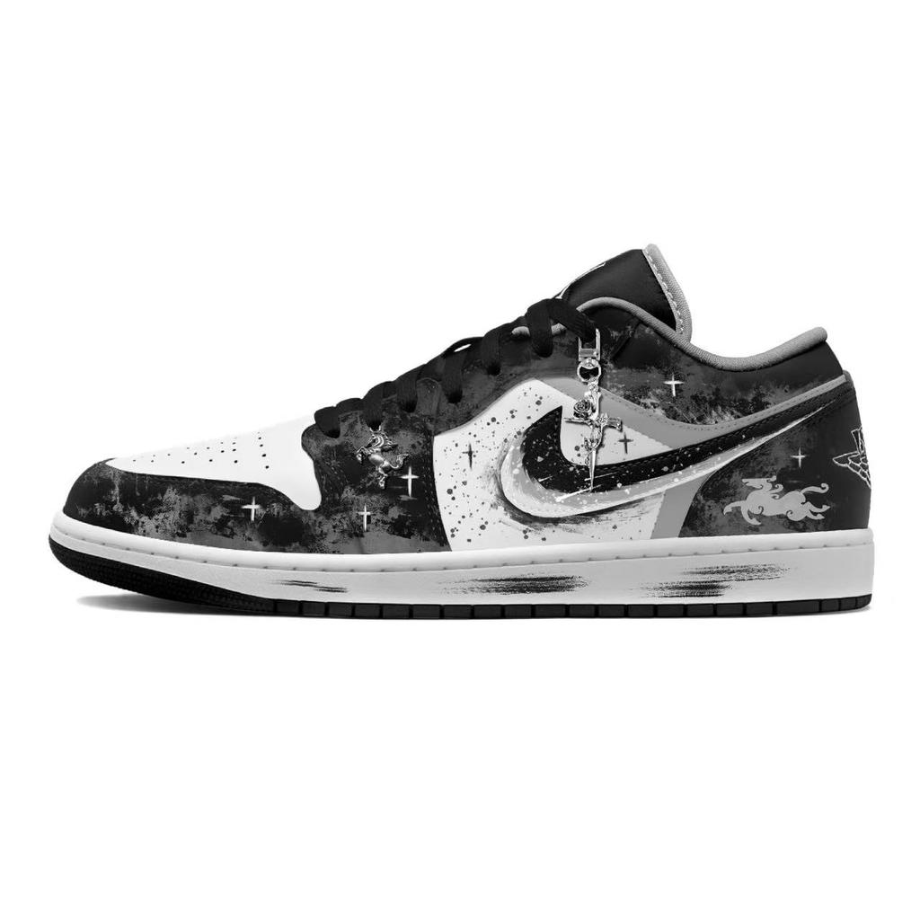Jordan Air Jordan 1 CNY Horse Low Top Vintage Basketball Shoes Men's Black White 553558-040(Team1851--SBOX)-Random Packaging Bags