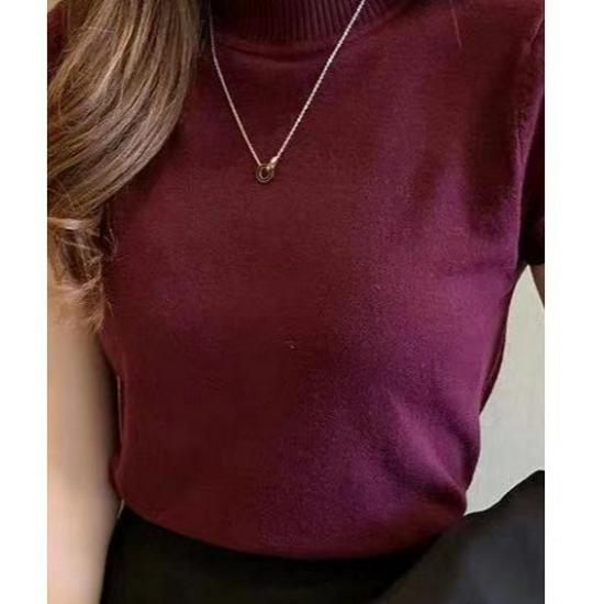 

Женский летний топ в корейском стиле, вязаный, с полувысоким воротником, приталенный, с коротким рукавом One Size