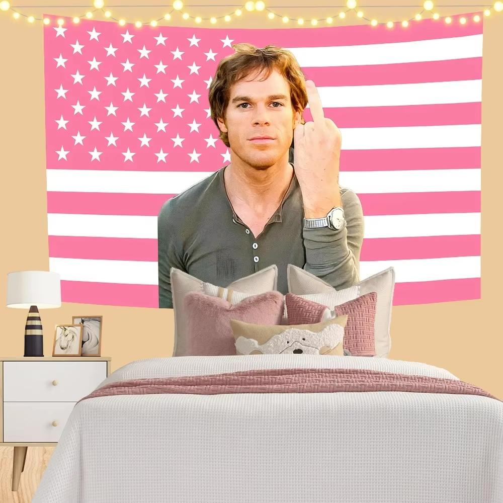 Dexter poster with flag by Michael C. Hall indoor and outdoor decoration horizontal print tapestry American flag wall hanging 100X70CM