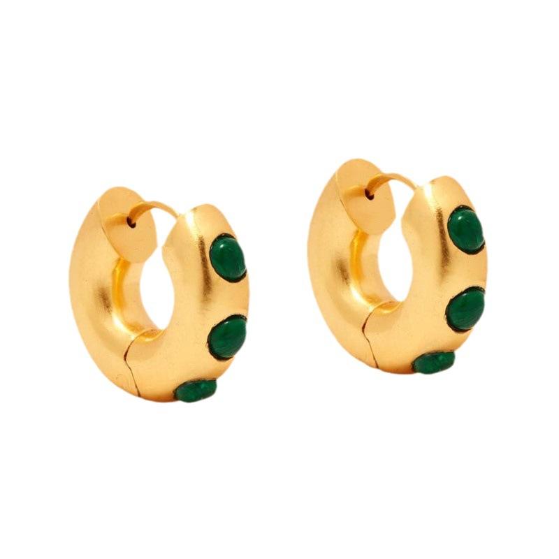 Orecchino a Cerchio Placcato Oro 18K Reale con Intarsio di Malachite Moda Personalità Tendenza Semplice Temperamento Orecchini Donna