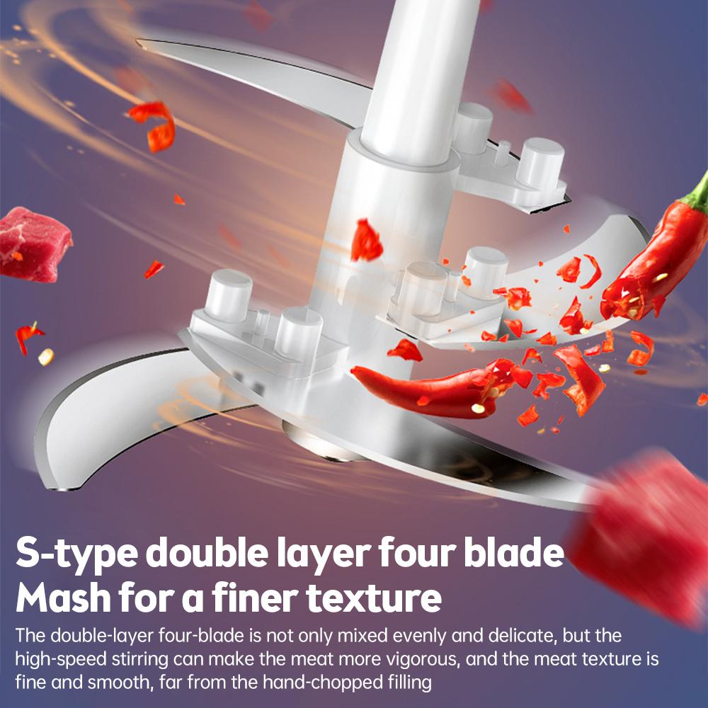 Dual Speed Food Processor 300W Electric Meat Grinder 4 Bi Level Blades Vegetable Chopper Detachable Dishwasher Safe