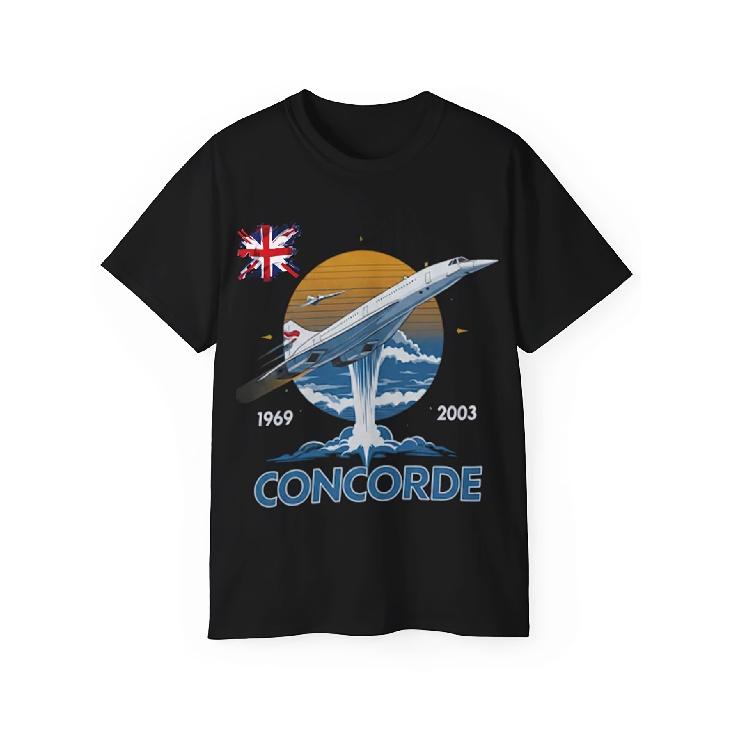 Футболка с изображением самолета Concorde - Ретро-авиация с принтом Concorde, Подарок пилоту Подходит для - Повседневной носки, Машинная стирка, Рубашка для авиации S чёрный