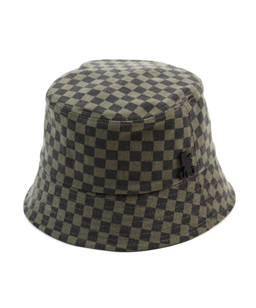 Yunibeosyeolkemiseuteuli Side Thunder Border Check Khaki Bucket Hat Check Bucket Hat