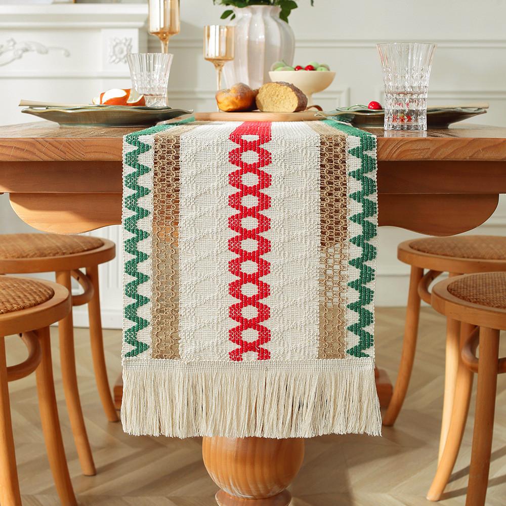 Nordic Minimalist Cotton Linen Table Runner With Tassels For Dining Room Decor