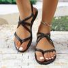 Sommer Neue Zehentrenner Casual Flache Sandalen Damen Neue Gewebte Bedeckung Fuß Weiche Sohle Rutschfest Römische Strandschuhe Große Größen