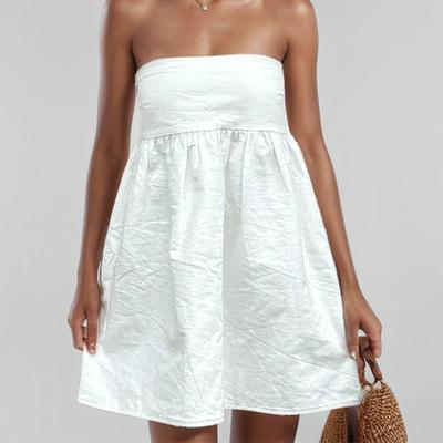 New Women's Fresh Sweet Girl Solid Color Strapless Sleeveless High Waist Short Dress