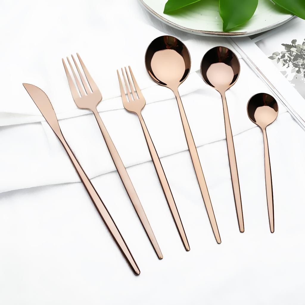 6Pcs/Set Gold Dinnerware Cutlery Set Mirror Stainless Steel Dinner Flatware Knife Dessert Fork Coffee Spoon Tableware Silverware Set