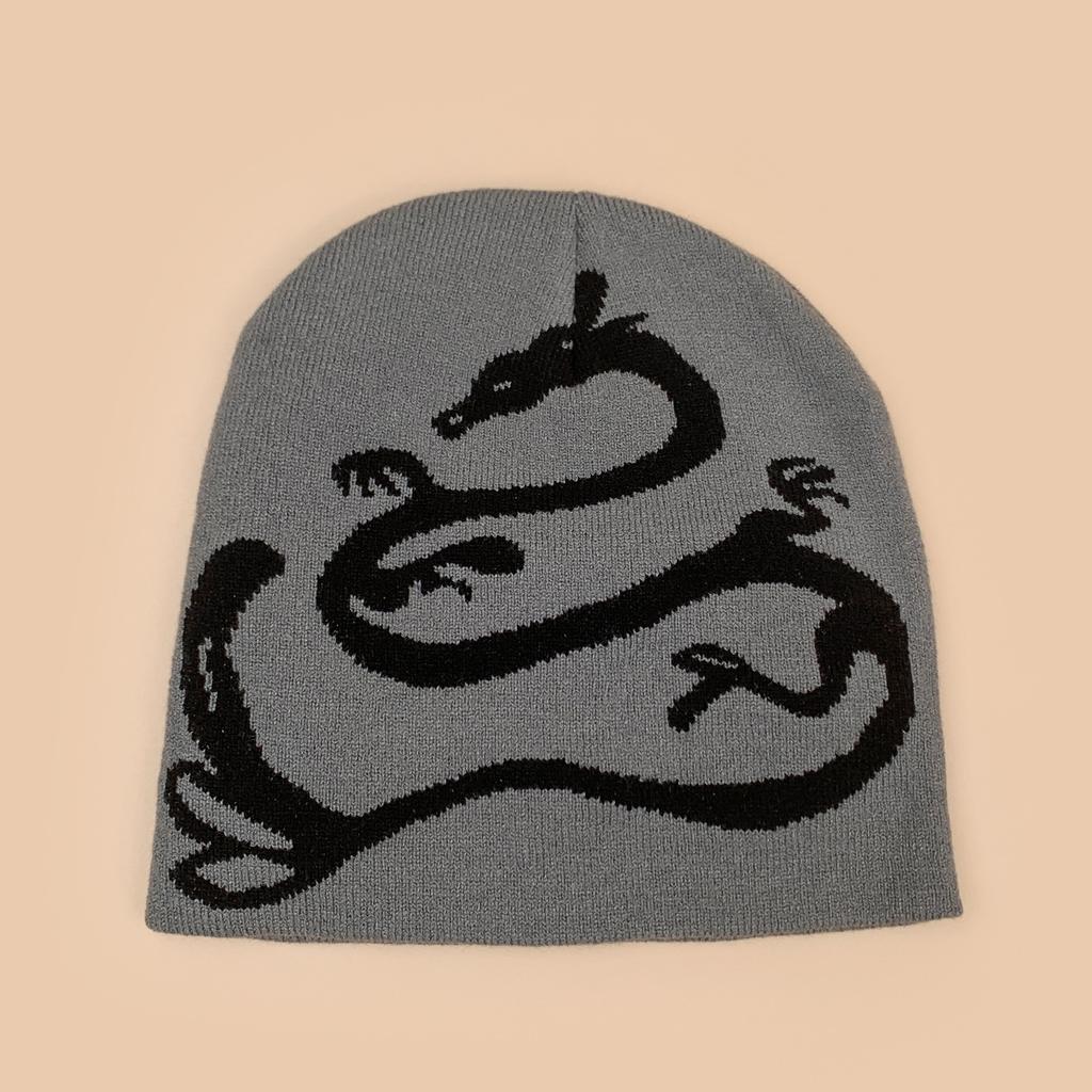 Autumn and winter retro contrasting color dragon jacquard knitted hat men and women warm personality street outdoor hip hop pullover hat