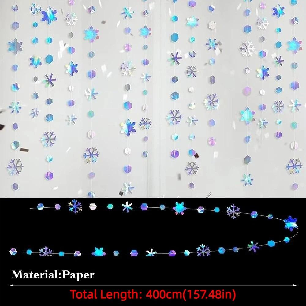 4m Paper Snowflake Streamer Romantic Reusable Christmas Hanging Streamer Glitter Durable Christmas Decoration Curtain Engagement