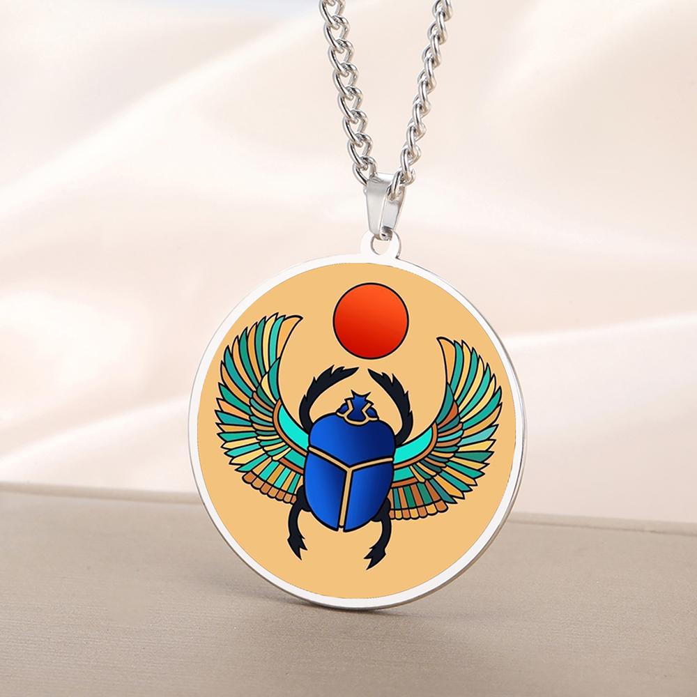 Dawapara Egyptian Scarab Beetle Pendant Necklace Ancient Egypt Jewelry Protection and Blessing Amulet Stainless Steel Necklace