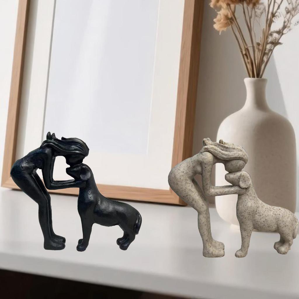 Woman and Dog Statue Resin Crafts Decorative Ornament Small Collection Sculpture for Shelf Tabletop Indoor Living Room Bedroom