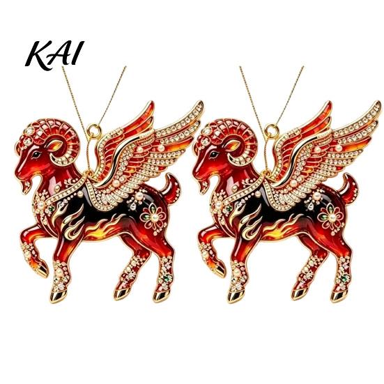 2D Acrylic Holiday Ornaments 2Pcs Goat Hanging Ornaments, Winged Pendants, Year of Seasonal Celebration The Auspicious Decorations for Tree,