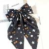 Double Layer Bow Spring Hair Clip Cherry Print Ponytail Hairpin Long Ribbon Fabric Hair Clip Girls Sweet Elegant Accessories New