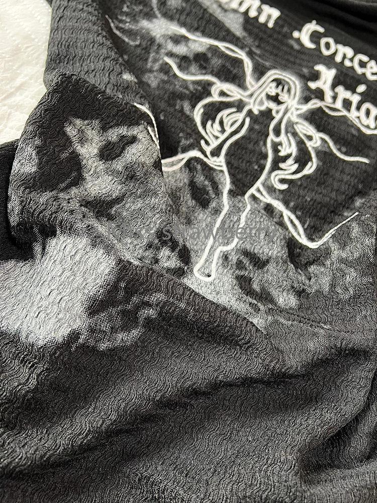 Letní gotická slim černá trička s potiskem dámská hot girl Y2k nová trička s krátkým rukávem dámská high street retro estetické oblečení