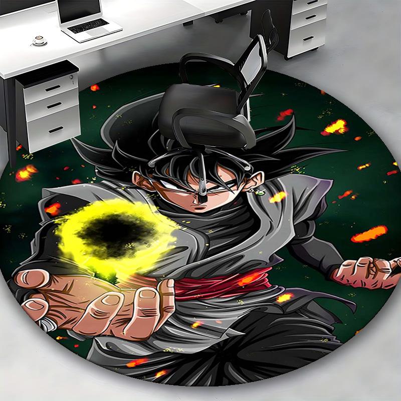 1pc Dragon Ball Z Goku Black Hair Round Carpet - Cartoon Design Chair Mat for Office Home Decor, Festival Gift, All Seasons, Offices, Living Rooms