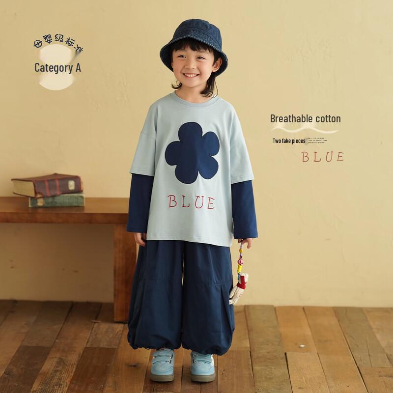 Yantaijia Boys  Fake Two-Piece Pure Cotton Long-Sleeve T-Shirt 80