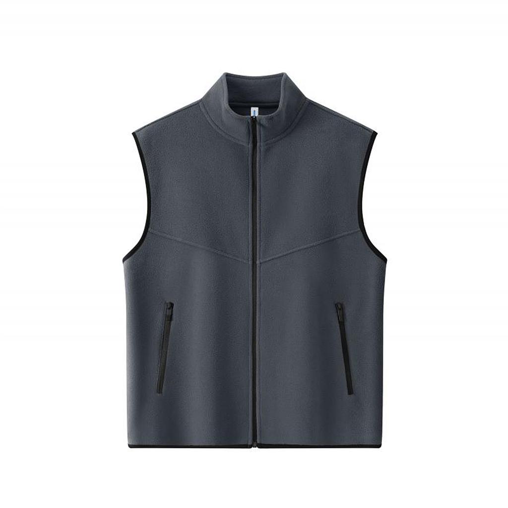 Men's Solid-color Casual Zip-up Jacket, Fleece Stand-up Collar Vest