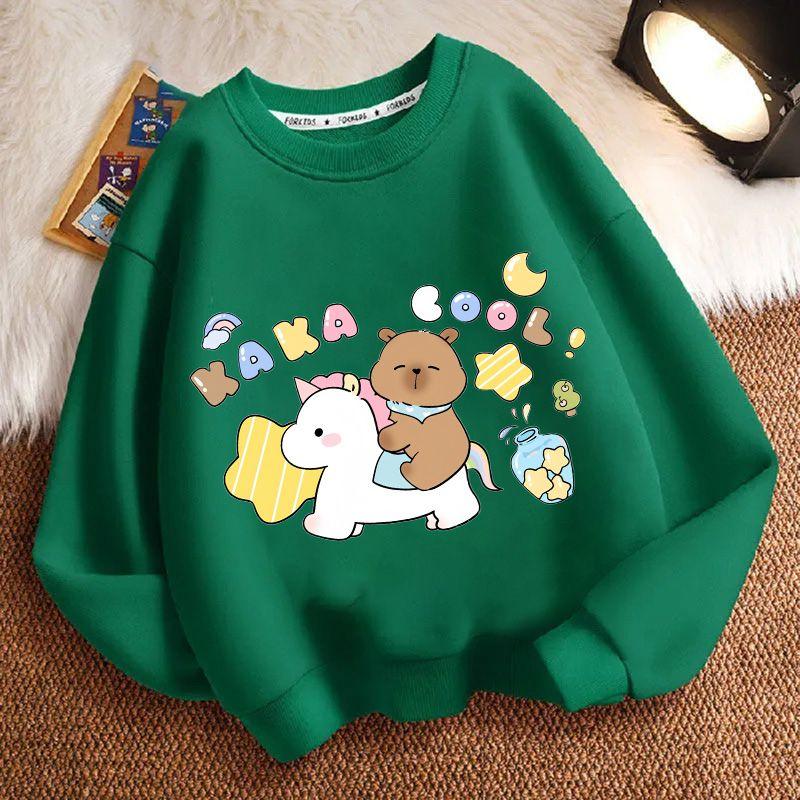 

Cute Capibara Loose Sweatshirt for Children, Round-neck Long-sleeved Casual Sweatshirt for Boys and Girls in Spring and Autumn 160