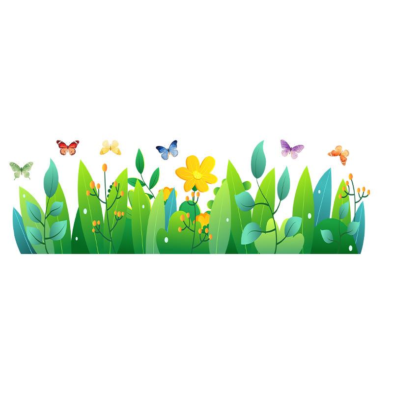 Grass Flower Butterfly Baseboard Skirting Line Wall Sticker Self Adhesive PVC Living Room Bedroom Corner Decor
