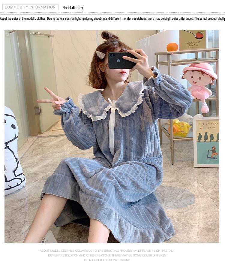Sweet Flannel Princess Pajamas: Mid-Length Korean-Style Loose Coral Fleece Sleep Dress