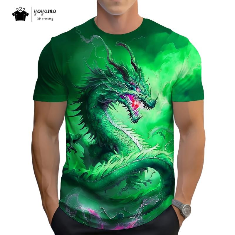 Herren T-Shirts Drachenmuster Kurzarm Tee Mode Straße Rundhals Oberteil Trend Tier 3D-Druck Locker Vielseitig Herrenbekleidung