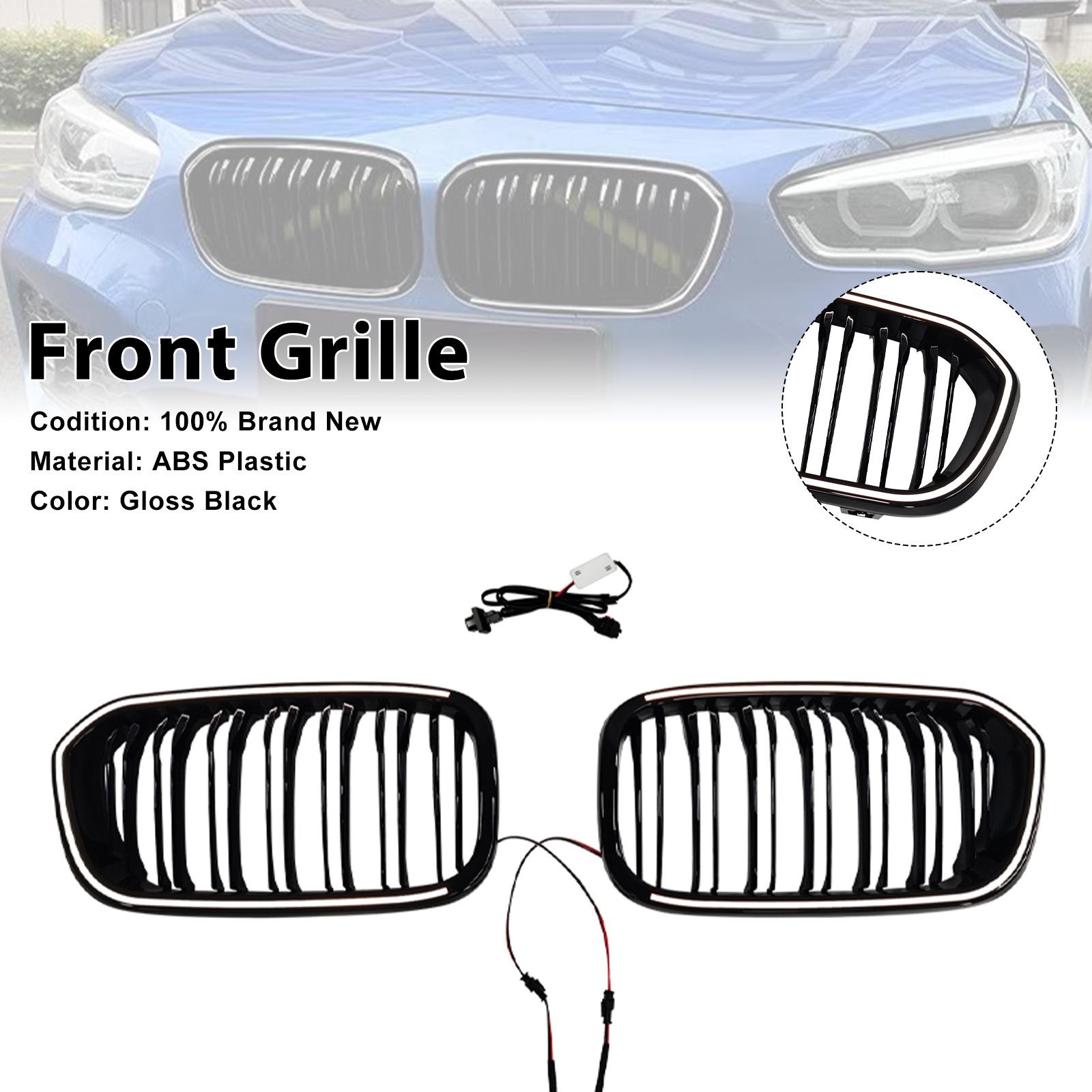

Double Line Front Kidney Grill Grille Fit BMW 1 Series F20 F21 2015-2017 Black