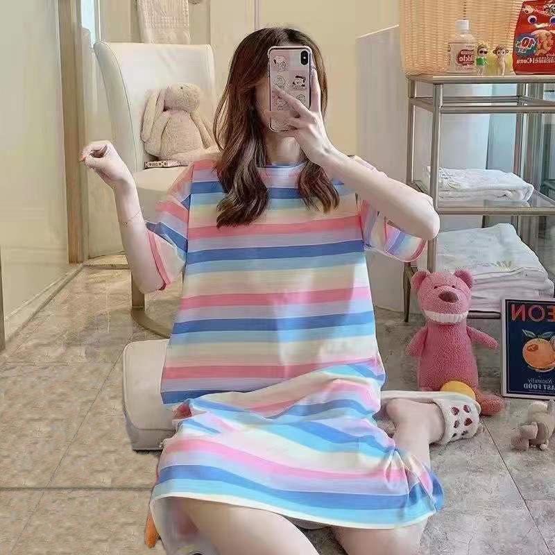 Women's Summer Loose Short-Sleeve Cartoon Nightdress - Cute, Lightweight, Student Style Home Pajamas.