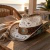 Chapéu de Cowboy Bordado Cinto Decorativo Faixa Turquesa Estilo Vintage