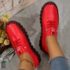 Handmade Women's Casual Sports Shoes, Lightweight and Suitable for All Seasons with Solid Color Lace Up Shoes, Round Toe and Comfortable PU Sole