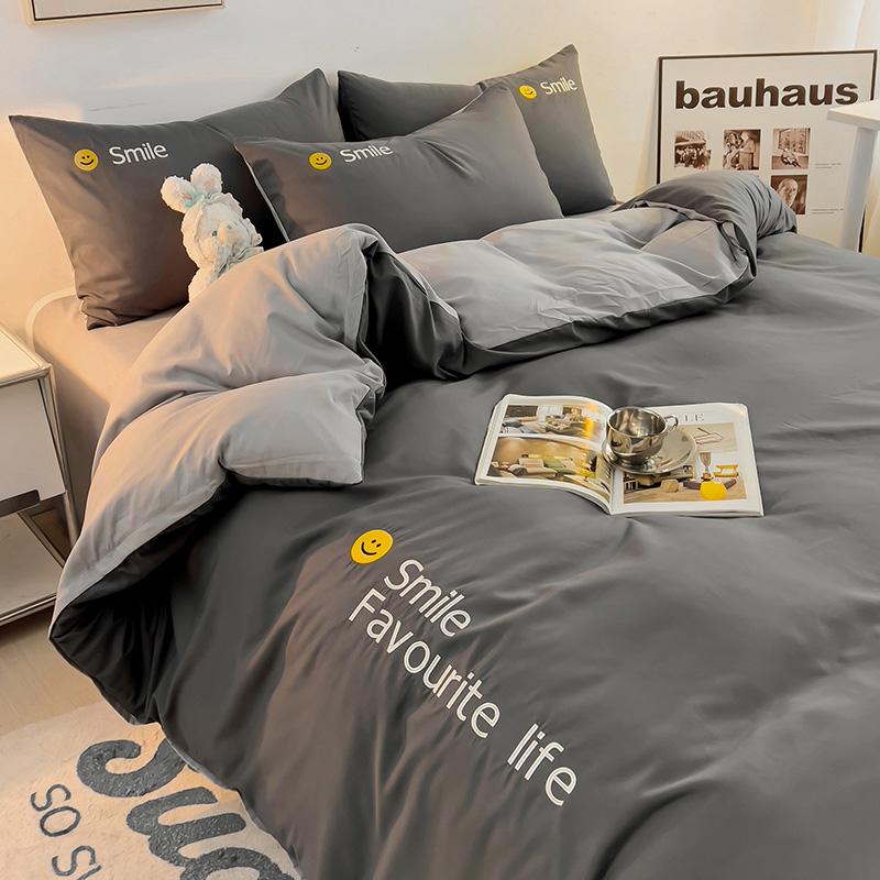 Korean Style Bedding Set Washed Cotton Duvet Cover Set Twin Double Queen Size Quilt Cover Fitted/Flat Sheet Pillowcase Bed Linen