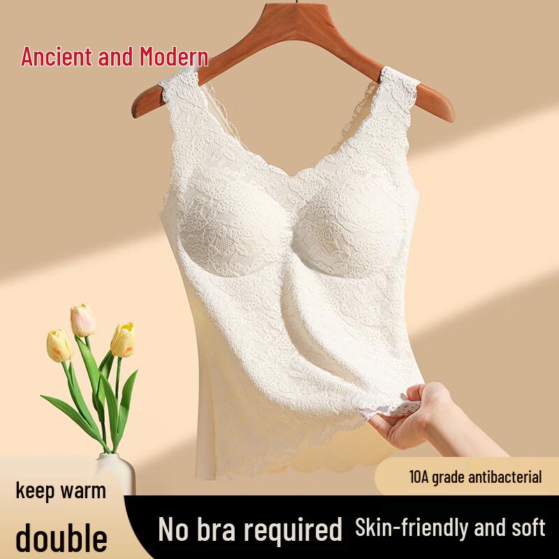 

GUJIN Women s Seamless Padded Lace V-neck Thermal Vest L (100-130 jin)