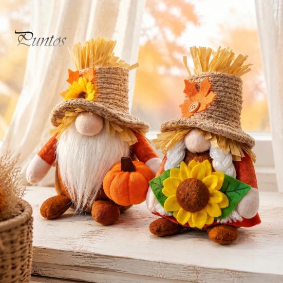 Rustic Sunflower Party Supplies Thanksgiving Plush Gnome Decoration, Fall Scandinavian Tomte Dwarf Figurine, Stuffed Pumpkin Seasonal Tiered