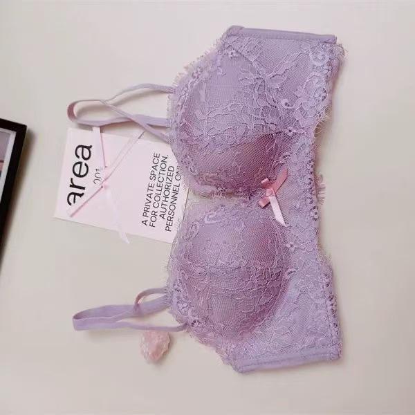 Women's Lace-Edge Wireless Bra Set for Small Chest Enhancement