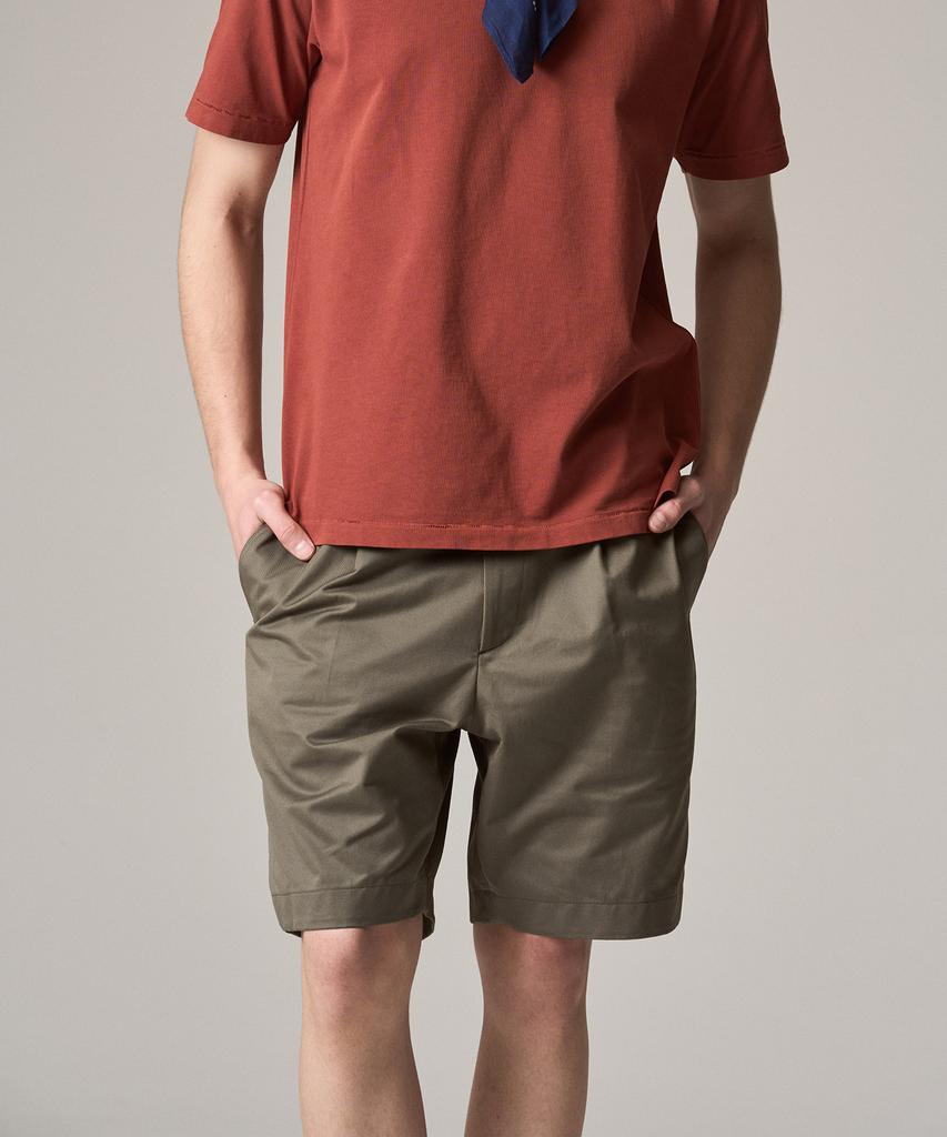 Laijeuaenbillou Authentic Supima Pleated Half Shorts Olive
