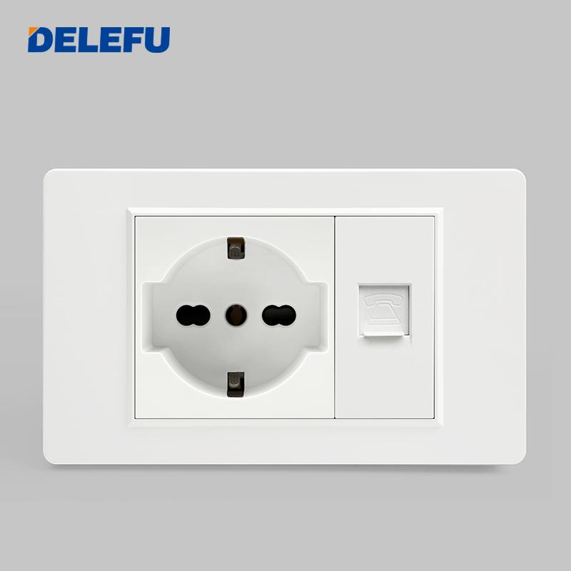DELEFU Italian Standard White 118 Type Wall Switch Socket with USB + TYPE-C Socket Is Suitable for Hotels and Households.