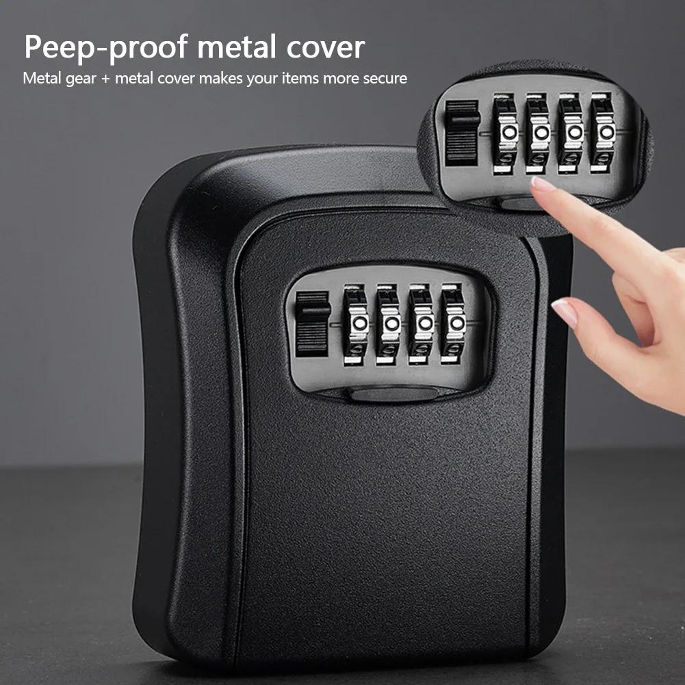 Wall Mount Key Lock Box 4 Digit Password Code Security Lock No Key for Home Office Key Safe Secret Storage Box Organizer