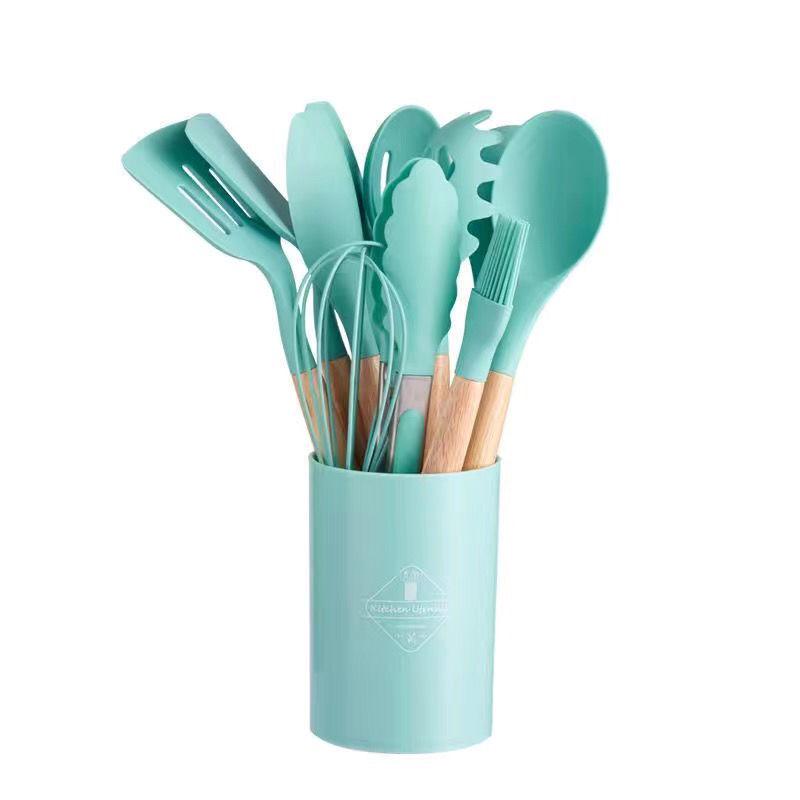 Non-Stick Silicone Spatula and Spoon Set with Wooden Handle - High Temperature Resistant Kitchen Tools