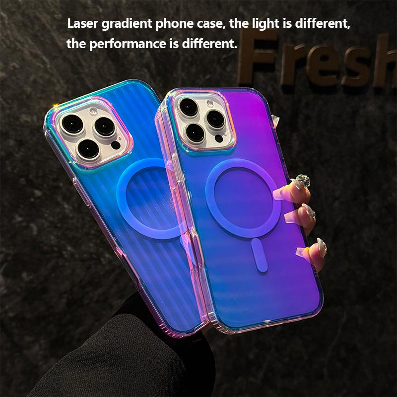 Laser Gradient Magnetic Wireless Charge Case For For Iphone 16E 16 1 14 13 12 11 Pro Max Plus For  Transparent Acrylic Cover