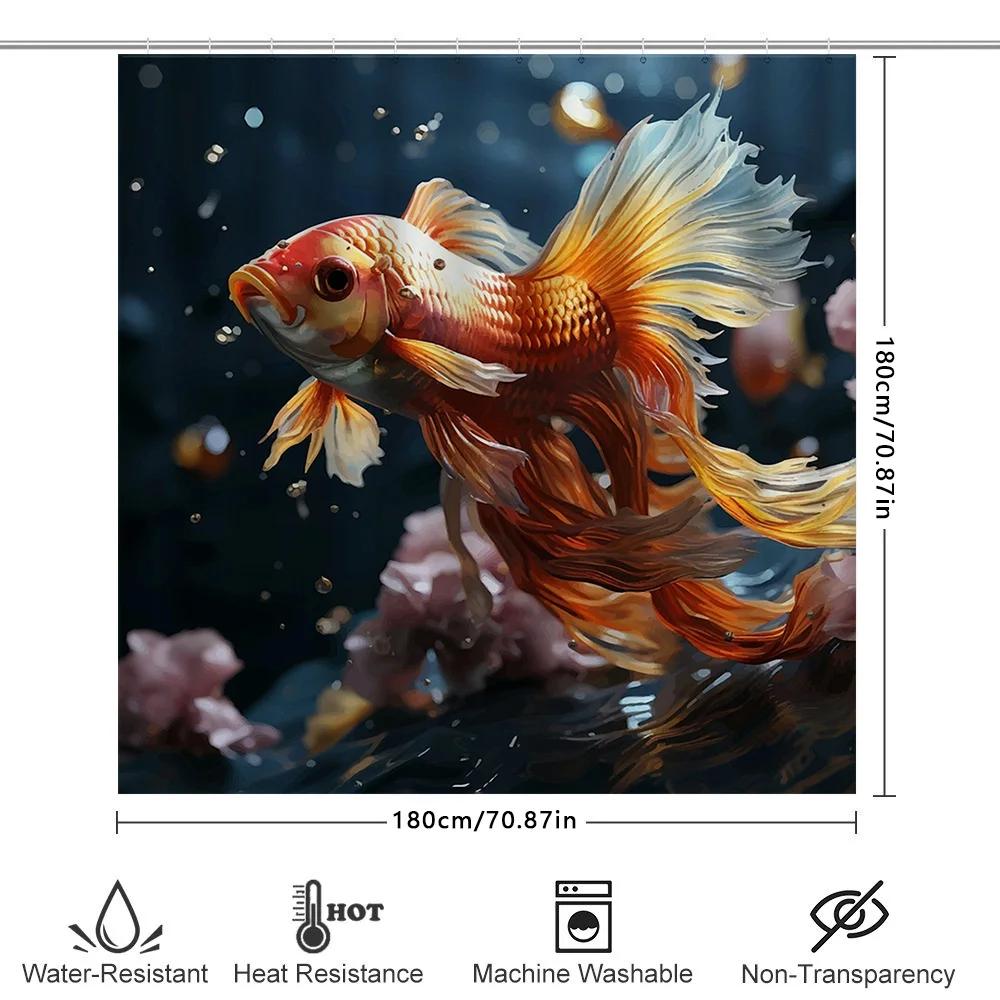 Golden Fish Shower Curtain Large Size Waterproof Bathroom Decor Printing For Home Decoration
