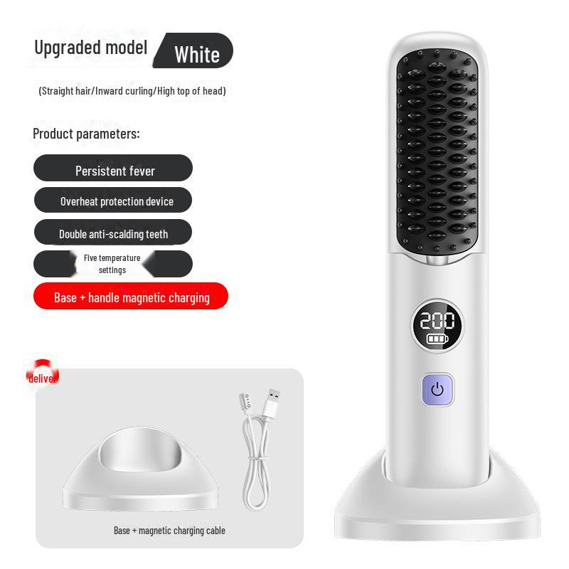 

Портативний акумуляторний бездротовий випрямляч для волосся з цифровим дисплеєм і гребінцем для завивки подвійного призначення F2 Straightening Comb білий