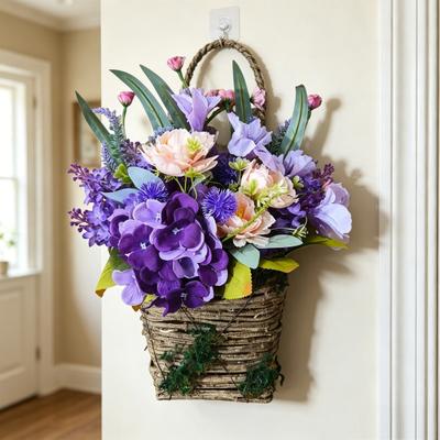Yousheng Artificial Flower Basket Farmhouse Floral Arrangement Rustic Faux Wildflowers for Outdoor Front Porch Spring Home Decor