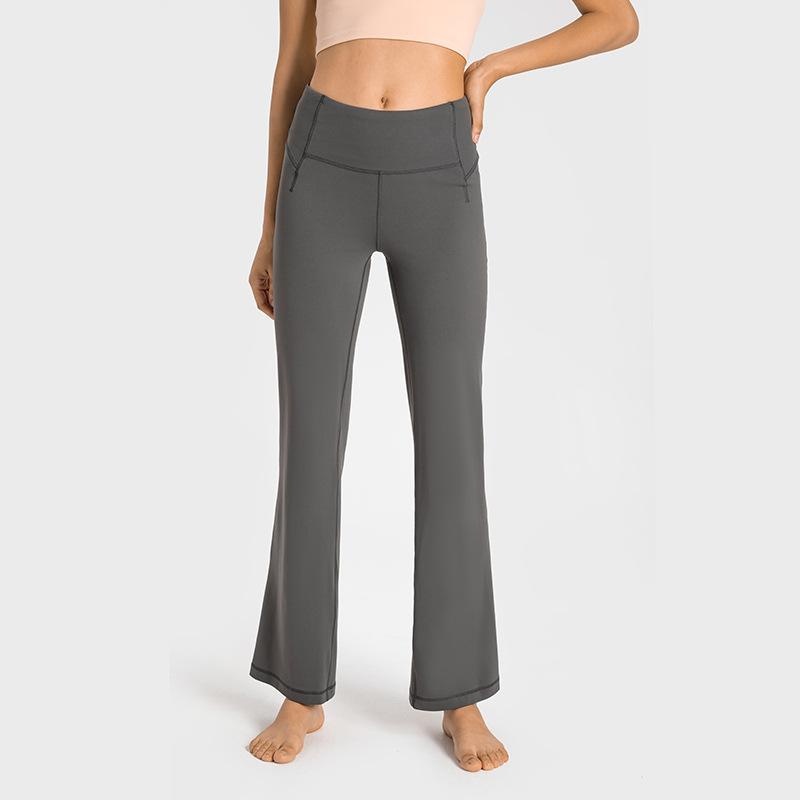 

Двойная пряжа нейлон эластичные брюки с высокой талией, подтягивающие бедра, широкие штанины, утягивающие живот и стройнящие, фитнес, йога, брюки-колокола L 12 (140-75 kg)