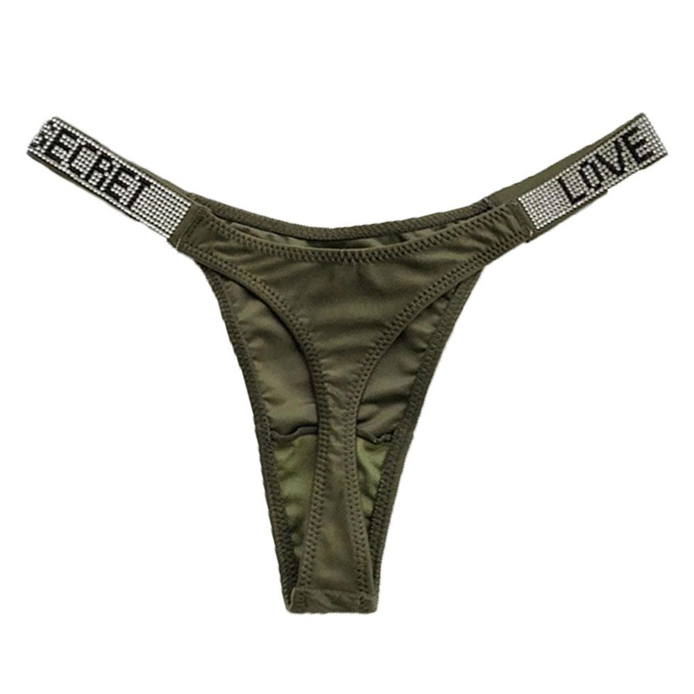 

Sexy Triangle Fitness Sports With Letter Low Rise Briefs Sexy T-Back G-string Women Panties Rhinestone Thong L&1pc