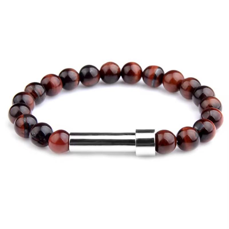 Stainless Steel Beaded Stretch Bracelet With Natural Stone Charms DIY Engraving Paper Insert Fashion Geometric Jewelry