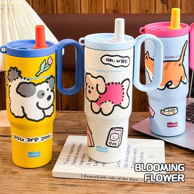 Stylish Large-Capacity Insulated Stainless Steel Water Cup with Handle and Straw for Office Use