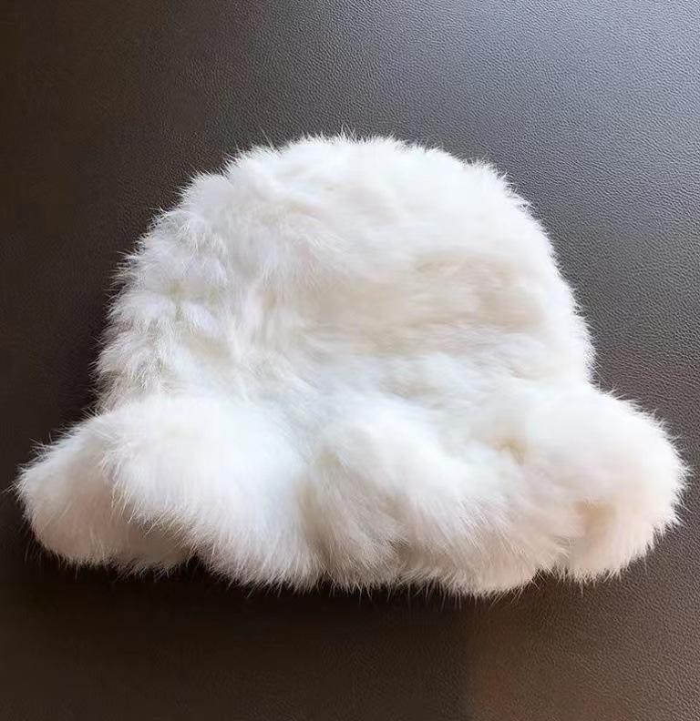 Autumn and winter cloud plush hat women's thermal basin hat big head circumference shows small face fluffy rabbit fur hat